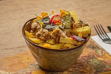 Loaded fries jackfruit curry